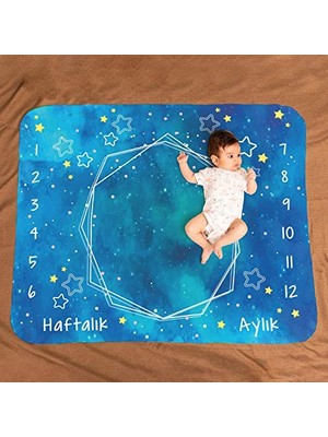 Odea Hediyesepeti Mavi Uzay Macerası Baby Shower Hediyesi Fotoğraf Çekim Battaniyesi 100X120 cm