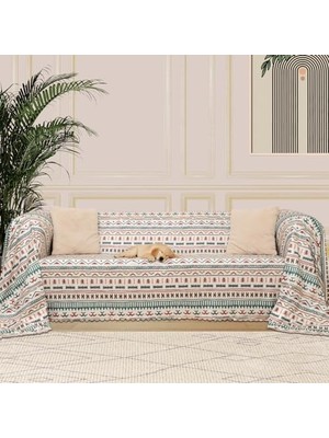 Odea Softmicro Boho Etnik Desenli Mikrofiber Koltuk Örtüsü ve Şalı, Kaymaz Turkuaz 180X300 cm