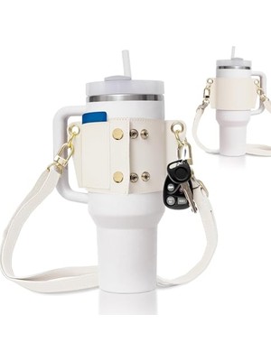 Odea Su Şişesi Taşıyıcı Kayış Deri  ile Uyumlu 30/40OZ Saplı Bardak, Ayarlanabilir Omuz Askısı Kredi Kartı Tutacağı Anahtarlık, Seyahat Yo Egzersizi Için Anahtarlıklar Siyah