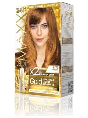Odea Maxx Deluxe Gold Serisi 24K Altın Parçacıklı Serum ile 1 Kutu 2 x 50 ml ve Geliştiriciler Saç Boyası (Karamel 8.73)