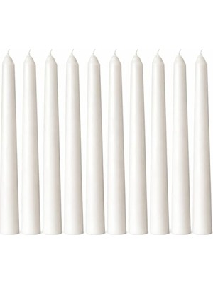 Odea Beyaz Renk Ince Şamdan Mum Seti Varaklı, 25 cm Uzunluk, 10’lu Paket, Dekoratif Taper, Şık Masa, Davet ve Özel Gün Dekorasyonu Için