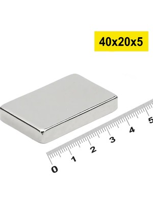 50 Adet 40X20X5MM Neodyum Magnet Güçlü N35 Mıknatıs Köşeli Nikel Kaplama ( Lisinya )