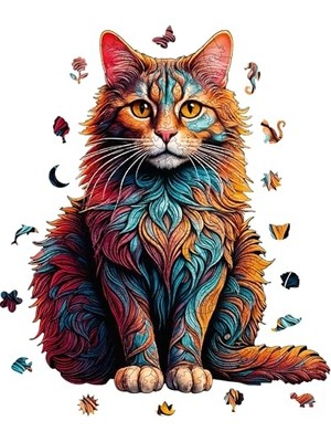 Odea Ahşap Puzzle Yetişkin - Kedi - 250 Parça, 27 x 33 cm - Yapıştırıcı Folyo Dahil - Benzersiz Şekilli Parçalar & Özel Figürler - Wz-25