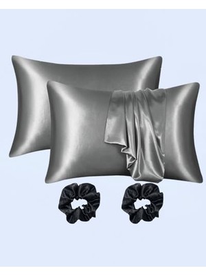 Odea Ipeksi Saten 50X70 cm Yastık Kılıfı 2 Adet, Kıvırcık Saçlar,dalgalı ve Düz Saçlar, Bordo 2 Adet Hediye Saten Toka,cilt Dostıu,cilt Bakım,kozmetik,hediyelik,çeyizlik Kullanılabilir (Koyu Gri)