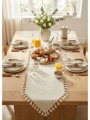 Destiva Home Buldan Işi Desenli Püskül Detaylı Pamuk Runner (50X140 Cm)