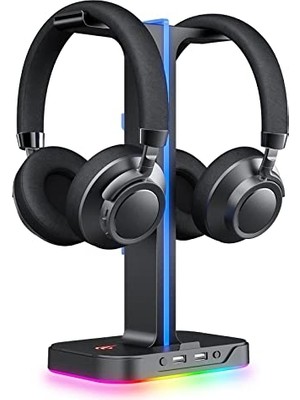 Odea Havit Çift Kulaklık Askısı, 2 USB Bağlantı Noktası, Rgb Kulaklık Tutucu, Oyuncular Için, Pc Için, Siyah (TH650)