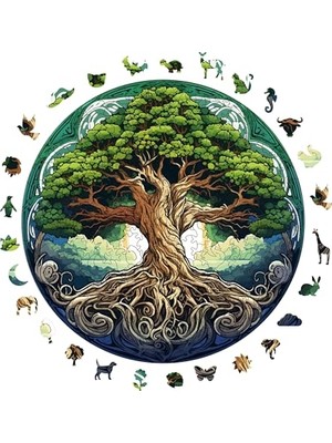Odea Ahşap Puzzle Yetişkin - Hayat Ağacı - 252 Parça, 29 x 29 cm - Yapıştırıcı Folyo Dahil - Benzersiz Şekilli Parçalar & Özel Figürler - A1-02
