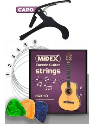 Odea Midex KGX-10C Klasik Gitar Teli Takımı Pena ve Kapo (Capo) Seti