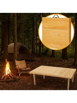 Odea Katlanır Kamp, Piknik ve Bahçe Masası 50X100 cm - Ham Naturel Renk