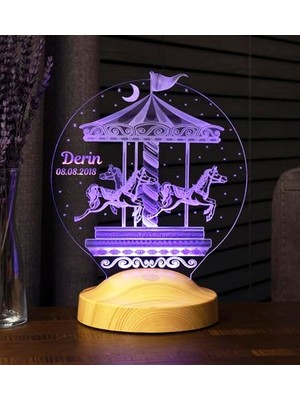 Odea Atlıkarınca LED Lamba, Isimli Nostaljik Atlı Karınca Çocuk Odası Hediyesi Gece Lambası, Carousel Dekoratif Hediye LED Lamba