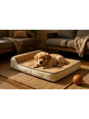 Odea Viscopet Premium Cleopatra Blok Sungerli Alezli Fermuarlı Yıkanabilir Köpek Yatağı(S-Kahvekrem) (Large)