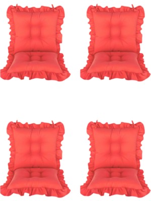 Momme Saçaklı Sandalye Minderi 45X45 cm 4'lü Takım Kırmızı