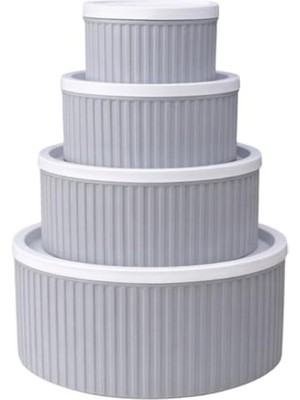 Odea 4 Adet Yuvarlak Saklama Kabı Seti Çizgili Desenli 3 Lt 1.8 Lt 1 Lt 0,55 Lt Buzdolabı Düzenleyici Mikrodalga ve Derin Dondurucu Uyumlu Bpa Içermez Sağlıklı Erzak Kabı (Gri, Yuvarlak 4 Lü Set)