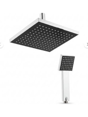 Odea Kare Tepe Duş Başlığı ve El Duşu Krom Duş Başlığı Siyah Renk Banyo Seti