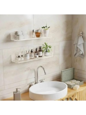 Odea Arvale 2 Adet Pleksi Hayalet Raf | Banyo Mutfak Düzenleyici Kendinden Yapışkanlı Vidalı Raf - 40 cm