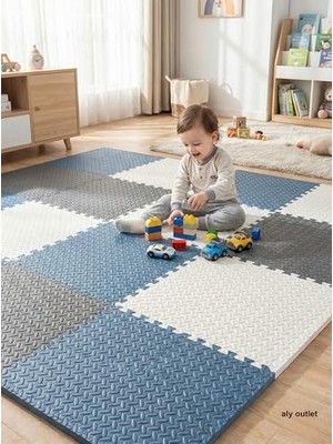 Odea 6 Parça 50X50 Puzzle Mat - 100X150 cm Kurulumlu Oyun Spor Matı Puzzle Halı Tatami 13M (Beyaz-Lacivert-Siyah)