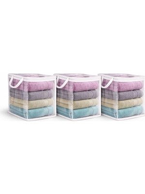 Odea 3 Adet Mini Şeffaf Hurç Havlu Giysi Iç Çamaşırı Düzenleyici Saklama Çantası 25X25CM
