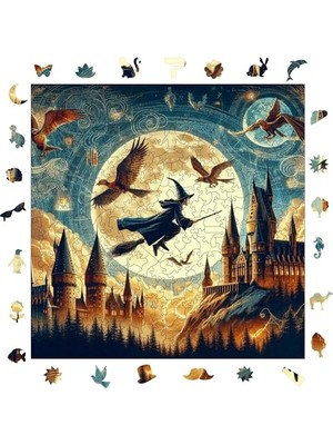 Odea Ahşap Puzzle Yetişkin - Sihirbaz ve Büyü Okulu - 353 Parça, 29 x 29 cm - Yapıştırıcı Folyo Dahil - Benzersiz Şekilli Parçalar & Özel Figürler - S1-07