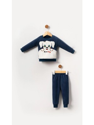 Bubito Mini Dog Köpek Görselli Erkek Bebek & Çocuk Polar Kışlık Alt Üst Takım-Lacivert