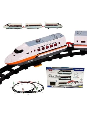 Odea Solira Store - 40 Parça Pilli Işıklı Hızlı Tren Oyun Seti 308 cm Şalterli ve Kavisli Raylı Ağaç Işaretli Tren Seti