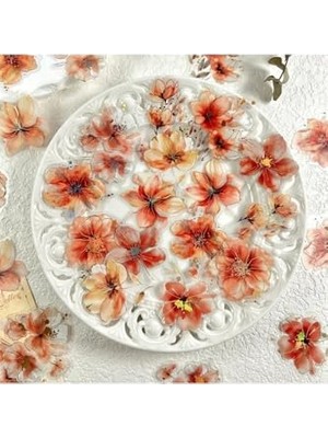Odea Kolbi Craft 20 Adet Yaldızlı Şeffaf Turuncu Çiçek Sticker Bullet Journal Scrapbook Laptop Ajanda Planlayıcı