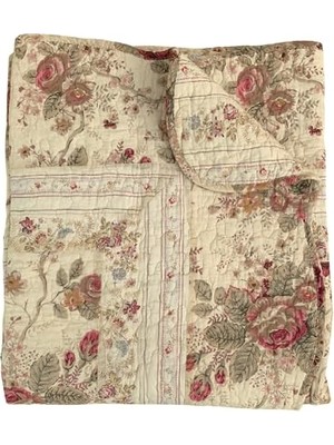 Odea Greenland Home Antik Gül - Klasik Geleneksel Çiçek -%100 Pamuk Kapitone Örtü Battaniye, 127 x 152 Cm, Ekru