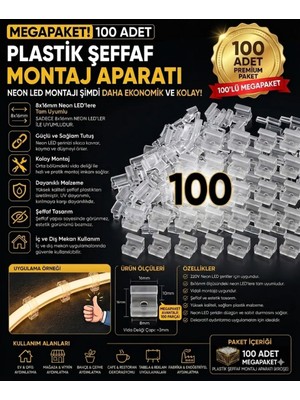 Econa 100 Adet Neon LED Tutucu Klips 1 Vidalı Duvar Aparatı,bağlantı Montaj Aparatı,kroşe,plastik Şeffaf Montaj APARATI,100 Adet 8X16 mm Neon LED Montaj Aparatı Plastik ve Şeffaf Kroşe Klips Seti