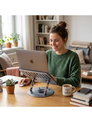 Odea 360 Derece Sonsuz Pozisyonda Dönebilen Katlanabilir Metal Alaşımlı Yükseklik ve Açı Ayarlı Kaydırmaz Tablet Notebook ve Laptop Standı (Laptop Notebook ve Tablet Standı N4)