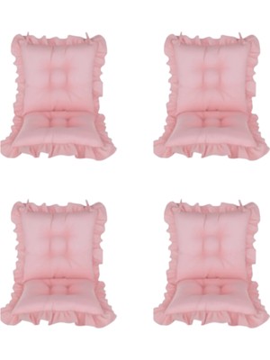 Momme Saçaklı Sandalye Minderi 45X45 cm 4'lü Takım Pembe