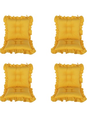 Momme Saçaklı Sandalye Minderi 45X45 cm 4'lü Takım Sarı