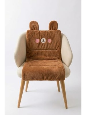 Odea Orret Home Ayıcık Emojili Peluş Sandalye ve Koltuk Minderi – 65X42 Cm, Lastikli Sırt Destekli Minder, Yumuşak Peluş Kumaş, Arkası Lastikli Tasarım, Ev ve Ofis Sandalyeleri Için Oturma Minderi (Kahve)