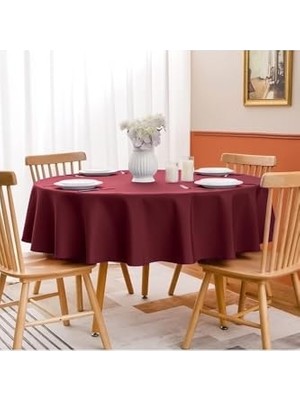 Odea Sıvıya Dayanıklı Yuvarlak Dertsiz Keten Masa Örtüsü Bordo, 180 x 180, COLLEC-AKTARIM02