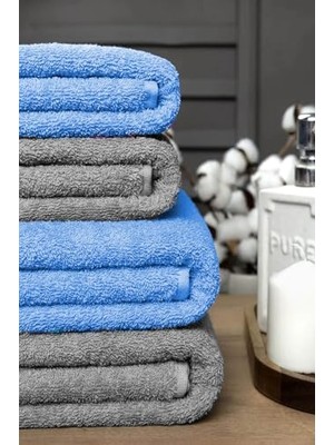 Odea 4 Lü Banyo Havlusu Takımı Soft Büyük Havlulu Pamuklu Havlu Seti 90X150 cm Gri Mavi