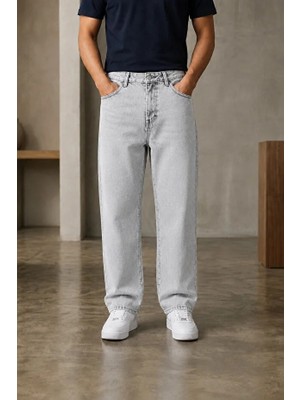 Ser Joven Erkek Açık Gri Baggy Fit Geniş Kesim Jean Pantolon