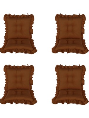 Momme Fırfırlı Sandalye Minderi 45X45 cm Kahverengi 4'lü Takım