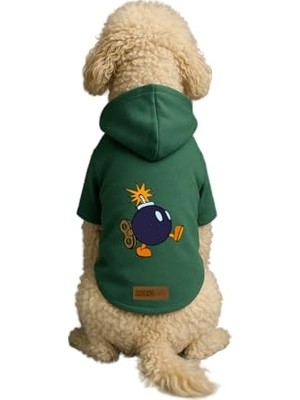 Odea Baskılı Içi Polarlı Köpek ve Kedi Kıyafeti & Elbisesi - Yeşil Renk Kapüşonlu Hoodie B3842, 6xl