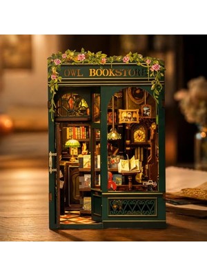 Odea Owl Bookstore Mini Book Nook Dıy Kit – Kendin Yap Minyatür Oyuncak Ev - LED Işıklı Hobi Seti