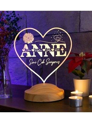 Odea Kalp Şeklinde Anneler Günü Hediyesi, Kişiye Özel Anneye Hediye Isim Yazılı LED Lamba          [enerji Sınıfı A]