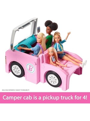 Odea Barbie'nin 3'ü Bir Arada Muhteşem Karavanı ve Aksesuarları, Havuz, Kamyonet, Tekne ve Aksesuarlı Araç Dahil GHL93