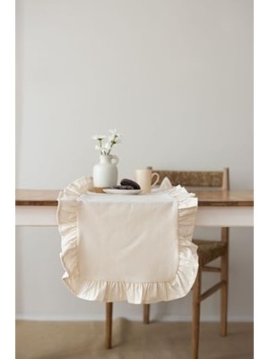 Odea Rufle | Fırfırlı Keten Runner 40 x 110 cm (Bej)