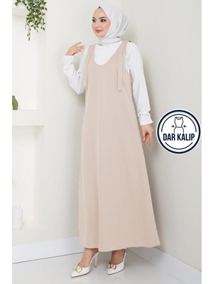 Hafsa Mina Nehir Örme Jile Elbise Bej HM2389