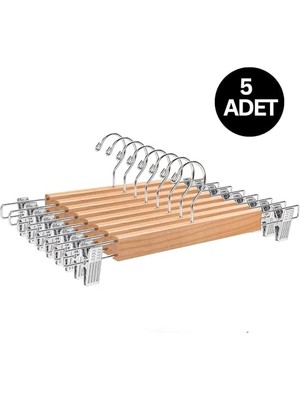 Odea 5 Adet Elbise Askısı Ahşap Askılık Mandallı Kıyafet Askısı Etek Askısı Mandallı Pantolon Askısı