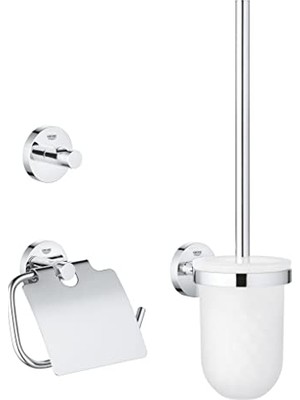 Odea Grohe Start Quickfix Üçlü Tuvalet Aksesuar Seti, Kapaklı Tuvalet Kağıtlığı, Tuvalet Fırçası, Bornoz Askısı, Duş/banyo Aksesuarları, Krom, 41204000