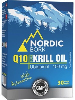 Nordic Bork Pure Krill Oil Q10 – Yüksek Emilimli Omega-3 (EPA/DHA) & Koenzim Q10 | 30 Soft Gel Kapsül