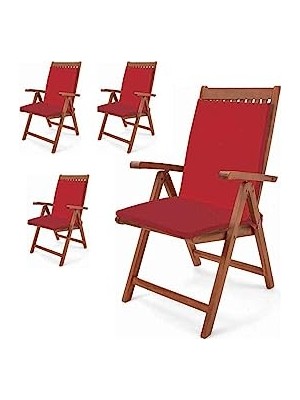Odea Mer-Tim Bahçe Balkon Salon Kırmızı Sandalye Minderi (Arkalıklı) 4 Lü