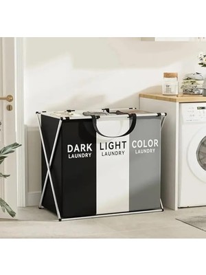 Odea Orret Home 3 Bölmeli Katlanabilir Çamaşır Sepeti – Siyah, Beyaz ve Gri Renklerde, Dayanıklı ve Şık Tasarım, Makinede Yıkanabilir Kumaşlı, Alüminyum Gövdeli, 64X42X58 cm Boyutlarında