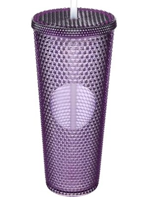 Odea 750 ml Kapaklı ve Pipetli Soğuk Içecek Bardağı – Mor Kristal Desenli Seyahat Kupası, Termal Yapı, Buzlu Doku, Buzlu Kahve Smoothie Bardak Taşınabilir Yazlık Plastik Bardak (Mürdüm)