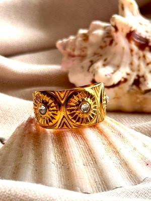 Store By Dilara Solara Vintage Gold Yüzük – Güneş Motifli Taş Detaylı Kadın Yüzüğü