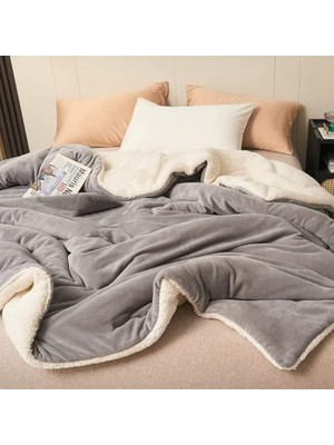 Odea Mulberry Sherpa Polar Battaniye Çift Taraflı Çift Kişilik 220X240 cm Açık Gri Polyester
