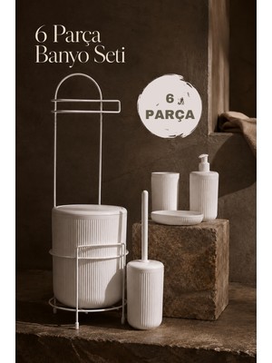 Okyanus Home Beyaz Linea Yedekli Wc Kağıtlık Ve 6 Parça Banyo Seti Modern Stil Ve Kolay Temizlik